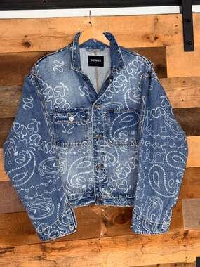 Menace Los Angeles Laser Engraved Paisley Denim Jacket XL